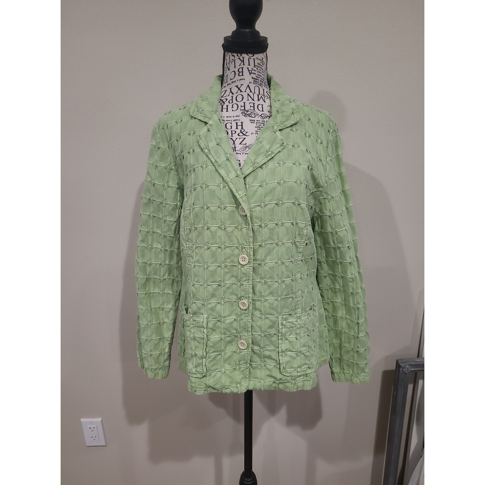 Focus Textured blazer Lime Green 4 button boho cotton Women SZ M office casual